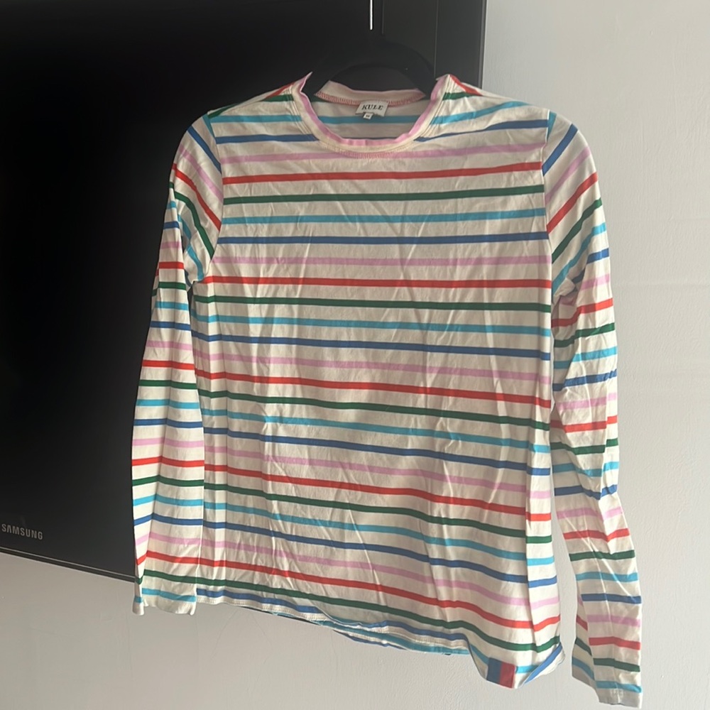 Kule Colorful Striped Long Sleeve Tee as seen on Julia Berolzhimer